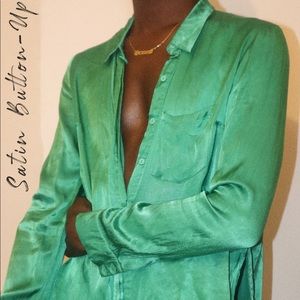 Satin Emerald Button Up